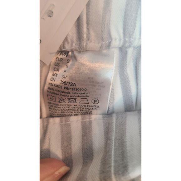 H&M Womens Pants White/Gray Small High Rise‎ Wide Leg Elastic Waist Pull On - Picture 3 of 4
